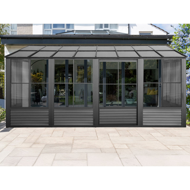 Solarium mural Gazebo Penguin Florence 2,4 m x 4,9 m, toit en polycarbonate noir, Noir