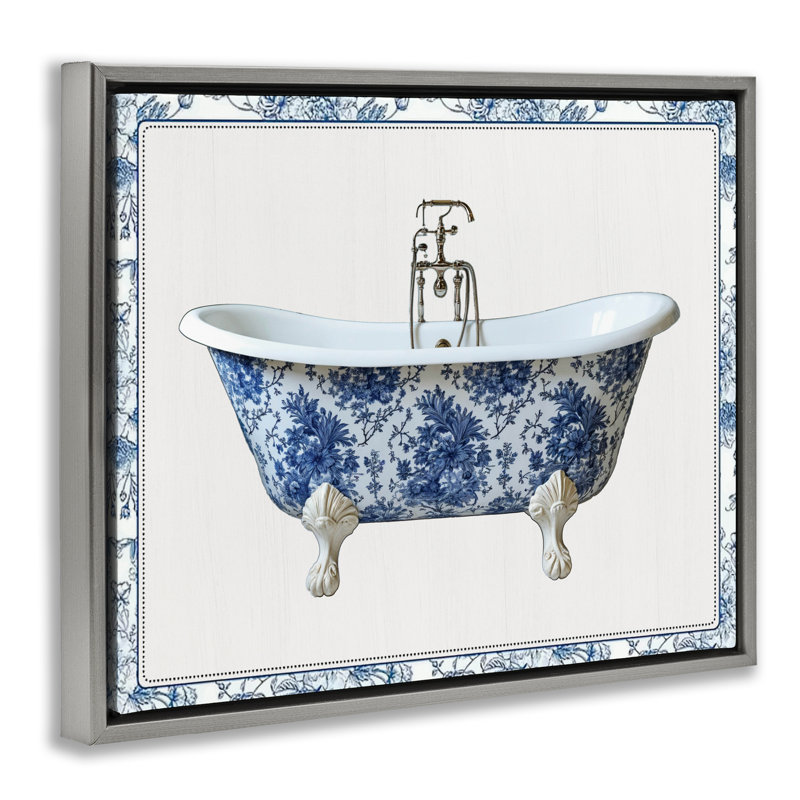 Cadre flottant de baignoire Vintage Chinoiserie, design par lettré et doublé, H 25 po x l 31 po, Cadre flottant gris lustré