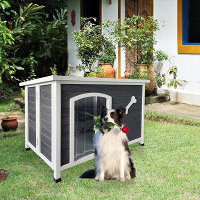 Dayli Gray Wood Dog House, Large Wooden Dog House, Outdoor Waterproof Dog Cage, Windproof and Warm Dog Kennel Easy to Assemble 
