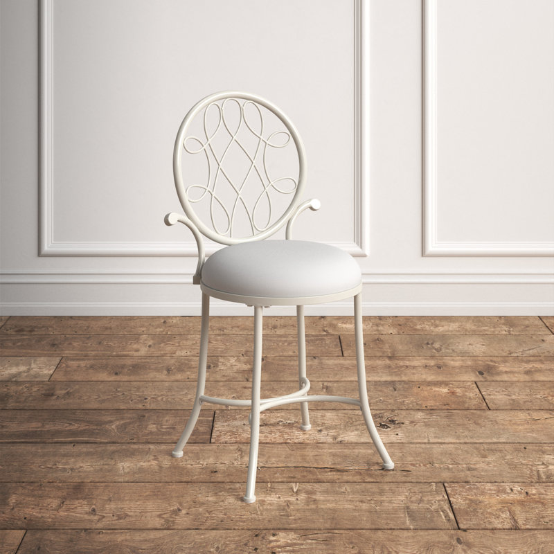 Tabouret de coiffeuse Felan, Blanc brillant, Blanc