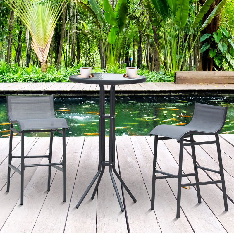 Outsunny 3 Piece Bar Height Outdoor Bistro Set For 2, Round Patio Pub Table 2 Bar Chairs With Comfortable Design & Strong Build, Charcoal Gray