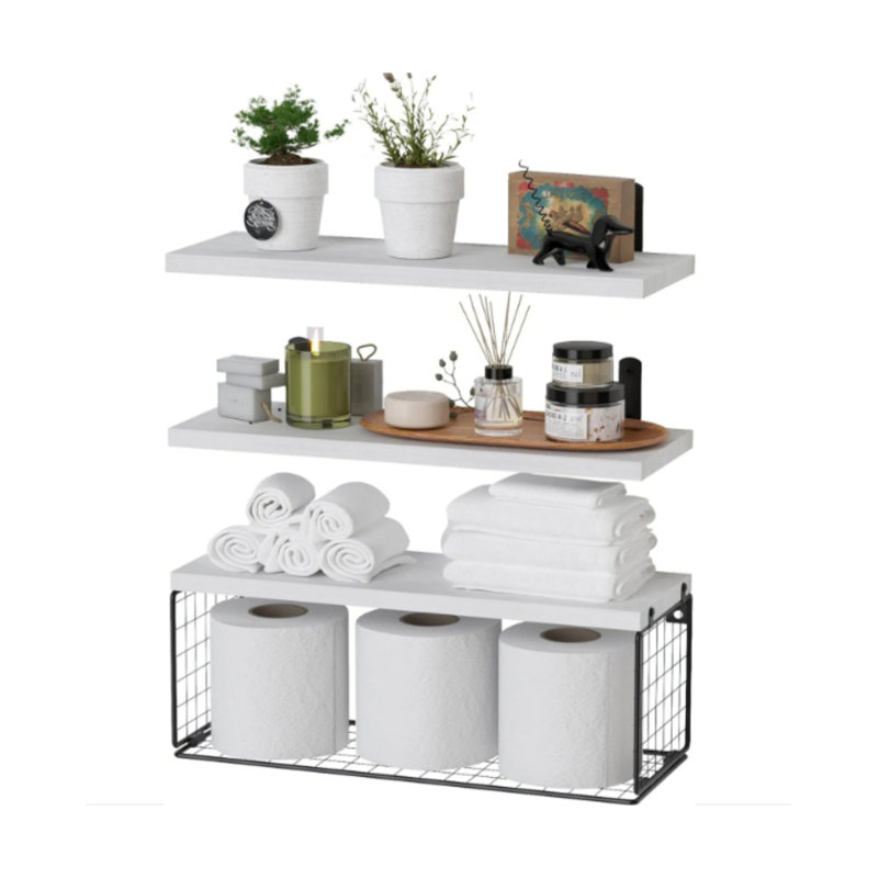 Above Toilet Bathroom Shelf For Wall Decor Floating Shelf, White, White