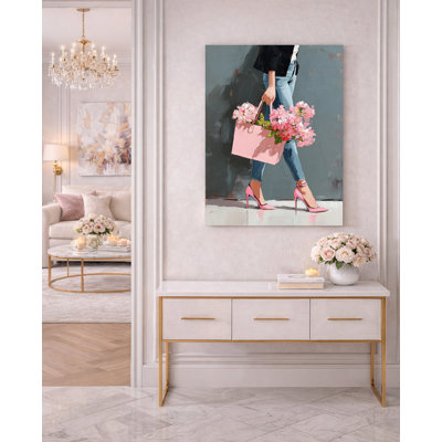 Pink Bloom Walk Wrapped Canvas Wall Art