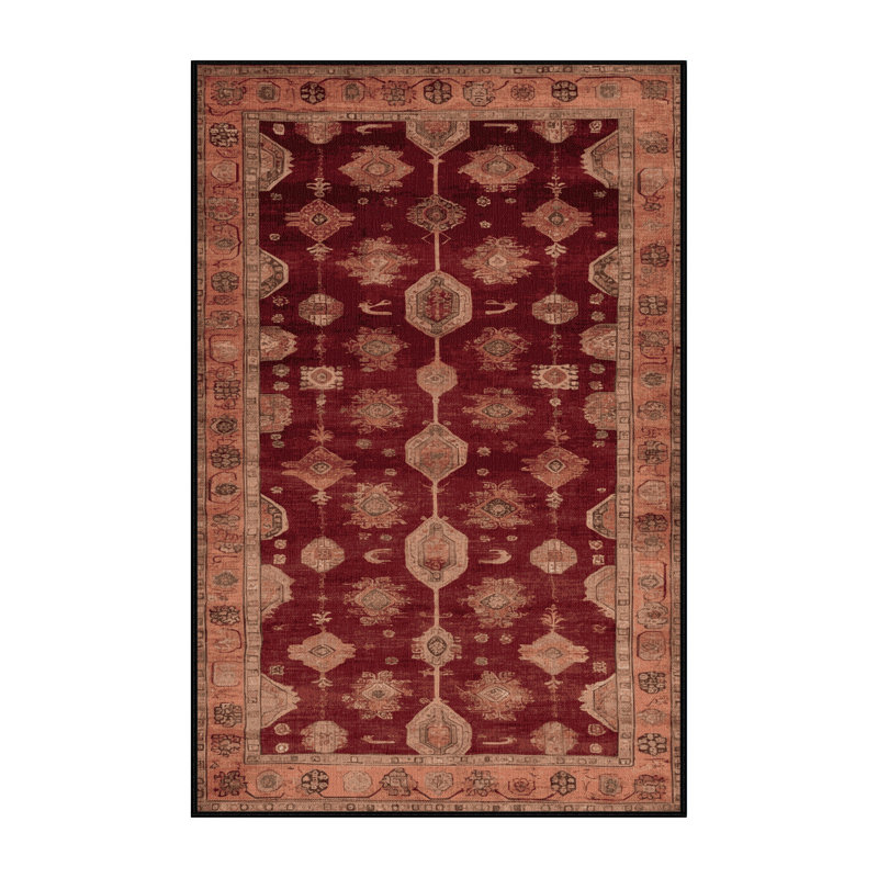 Tapis rouge lavé à la machine, Rectangulaire 2 pi x 3 pi