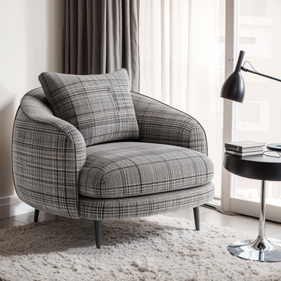 Petit fauteuil rembourré gris à motif écossais