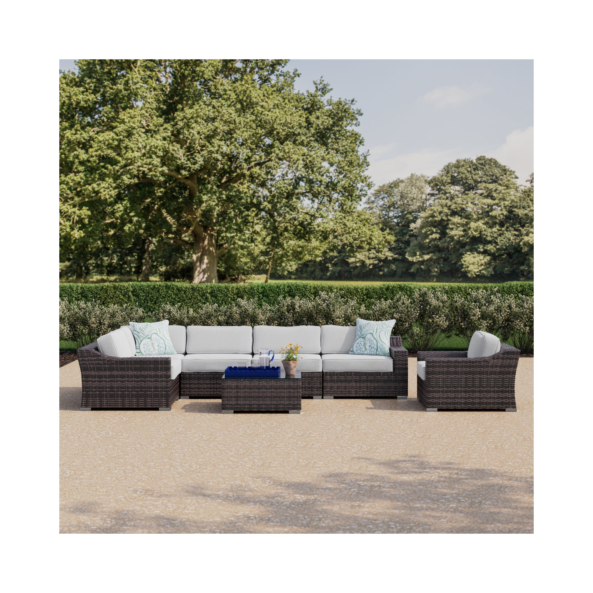 Saffi Wicker Fully Assembled 5 - Person Seating Group with Cushions, Sunbrella Canvas, Brown