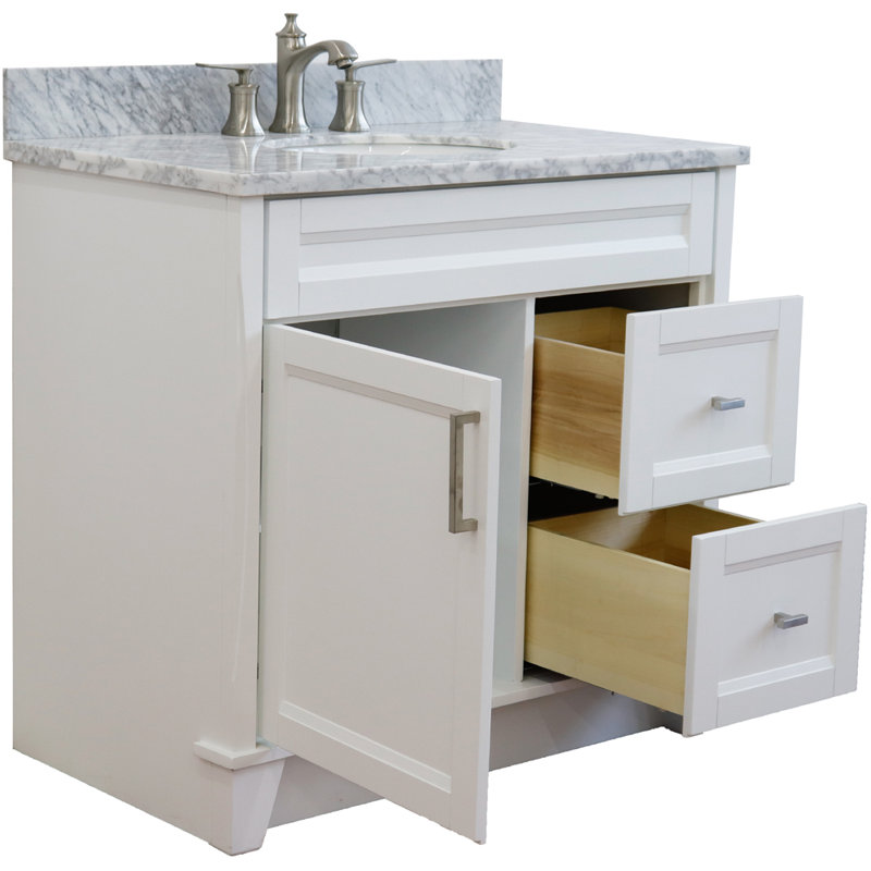 Amedea 37'' Single Bathroom Vanity with Top, White, White Carrara Marble