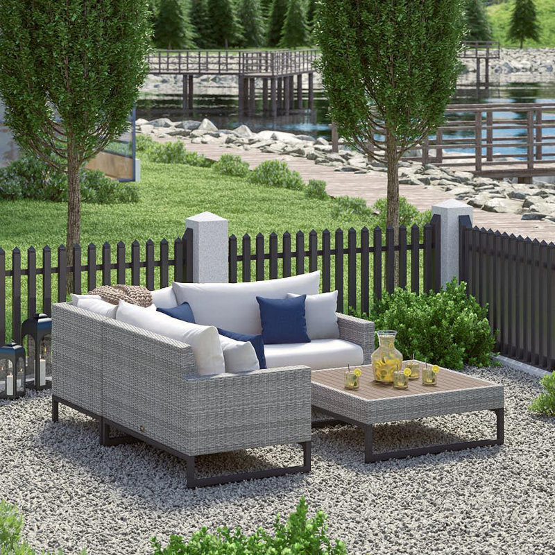 Sameko Outdoor 4 - Piece Conversation Set, Gray, Cast Coral Sunbrella® Plainweave