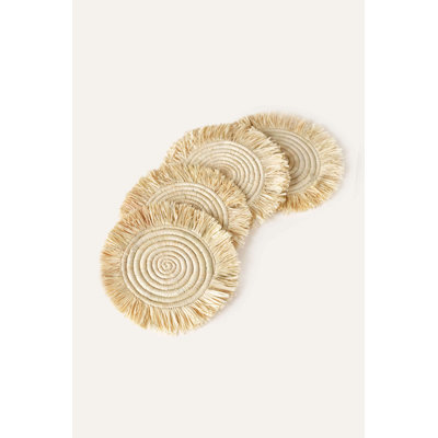 Raffia Fringe Coasters - Set of 4