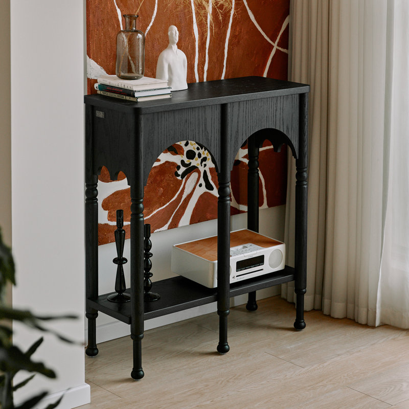 Solid Wood Control Table with Storage, 35.4" H x 31.5" W x 12.6" D, Black