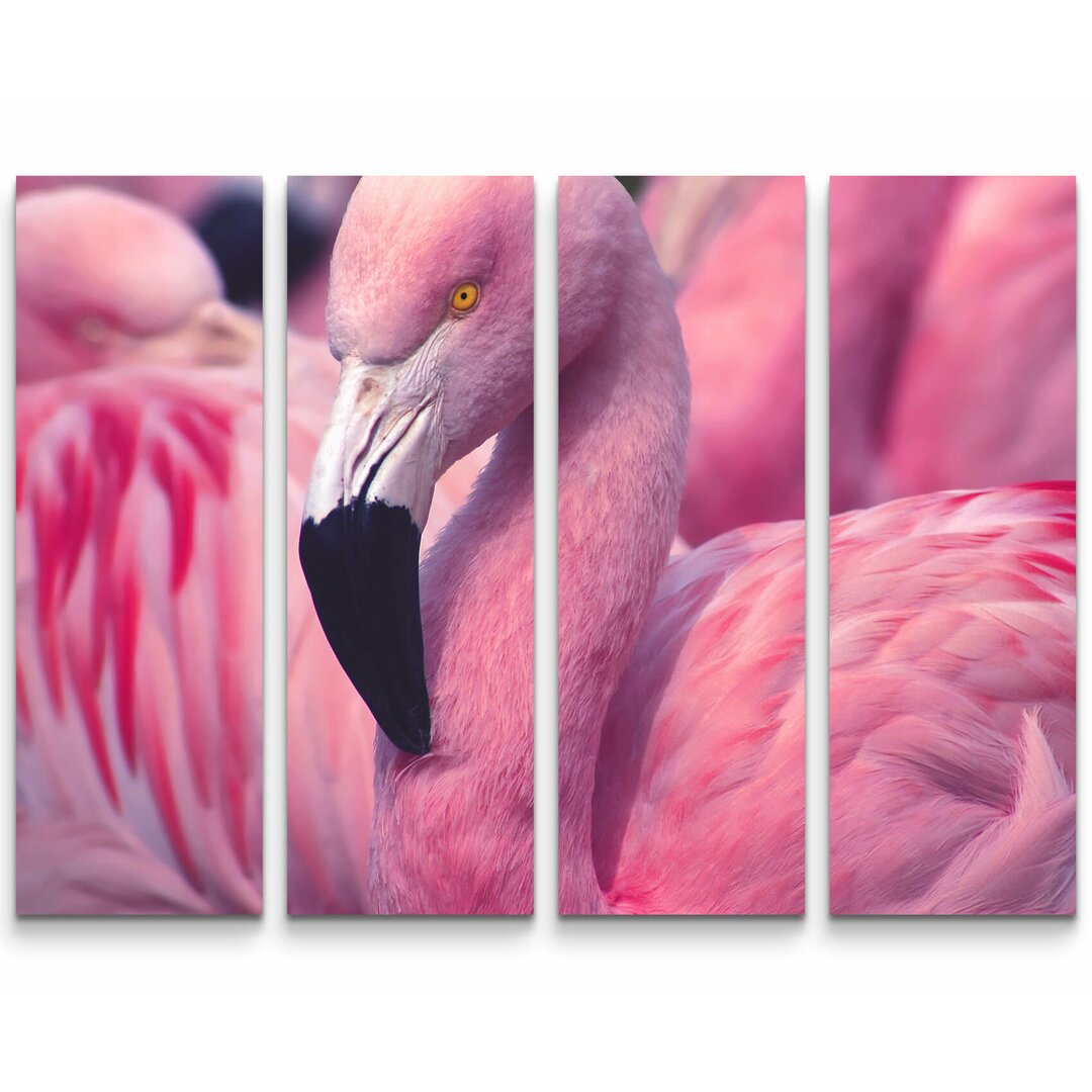 4-tlg. Leinwandbilder-Set Pinker Flamingo