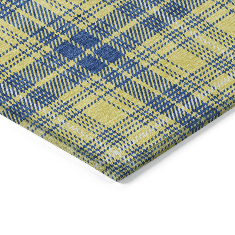 Tapis intérieur lavable 10 pi x 14 pi jaune et bleu ivoire