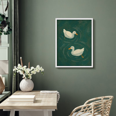 Serene Ducks in Water Framed Wall Art Print, Relaxing Nature Scene for Bedroom or Living Room