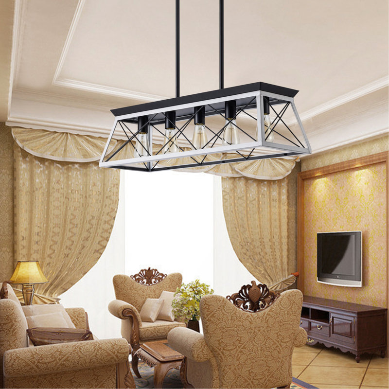 Lustre suspendu industriel noir et blanc de 32 po à 5 lumières, cage moderne en métal, luminaire suspendu réglable pour la salle à manger