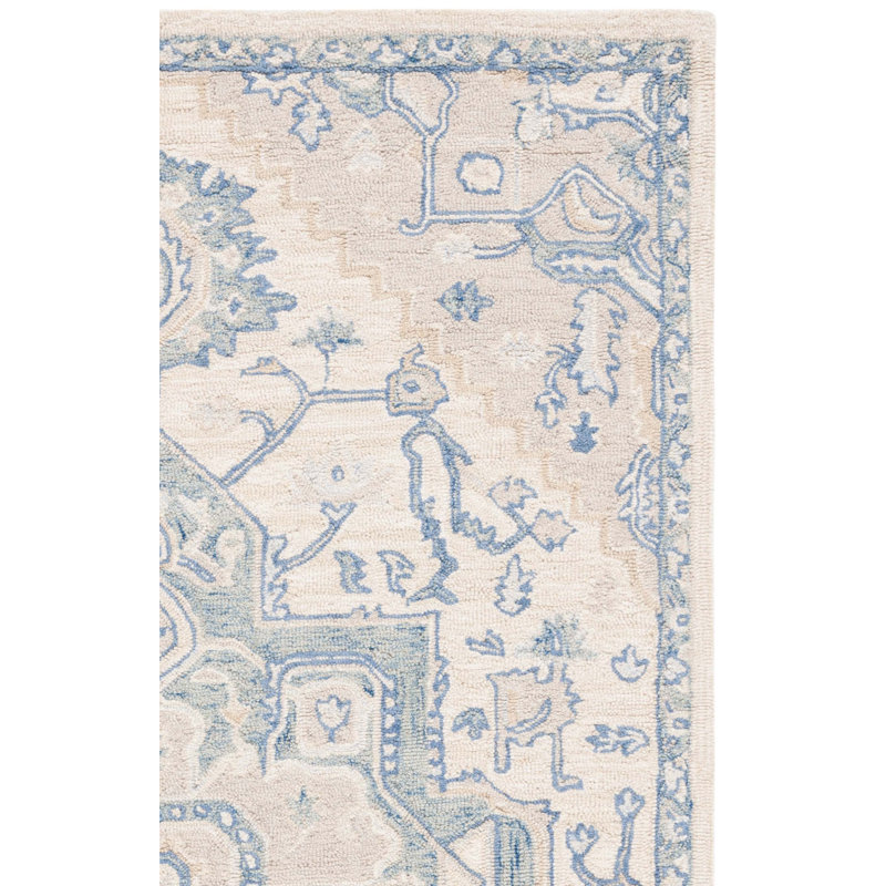 Lauren Ralph Lauren Hand Tufted Wool/Cotton Oriental Rug in Ivory/Blue, Rectangle 2' x 3'