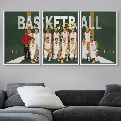 Collège, équipe de basketball, équipe, groupe, sports et remise en forme, art de la chambre de garçon moderne, portrait de garçon, impression numérique sur toile, impression numérique sur toile encadrée