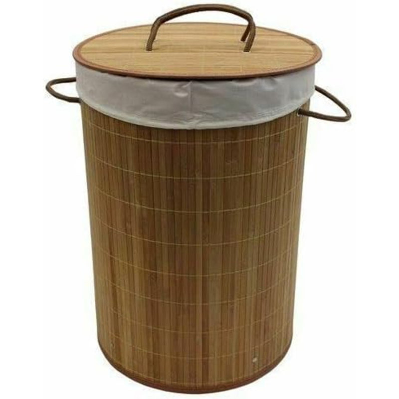 MantraRaj Round Bamboo Laundry Bin with Handles and Lid Collapsible Laundry Basket (Natural)
