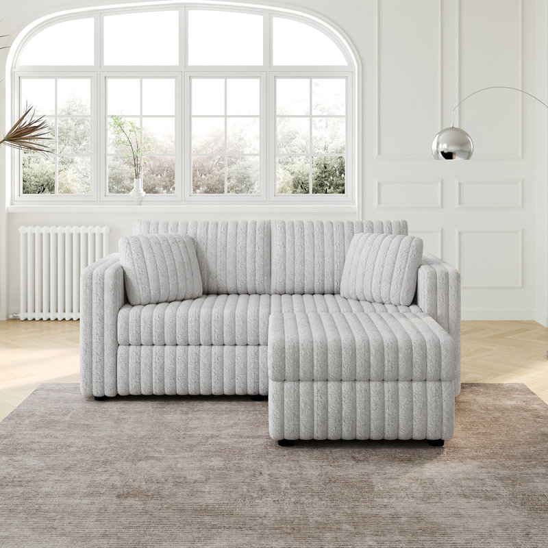 Canapé modulaire 75,6 po 2 places, repose-pieds et rangement libre, Gris clair