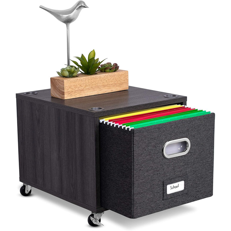 Decorative Storage Shelf w/Removable Bins, Handles, and Wheels – Organize Files