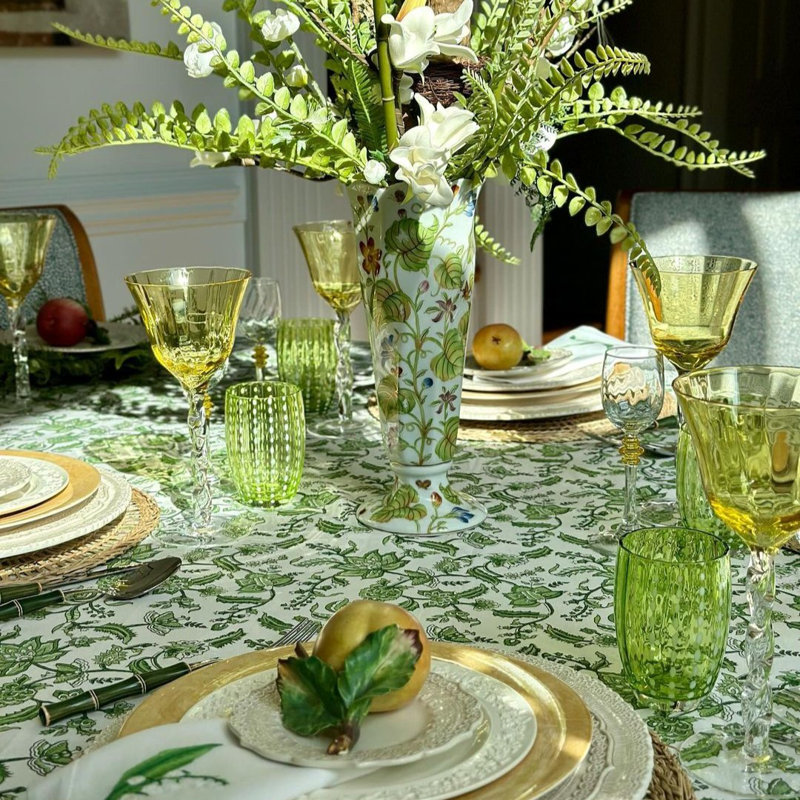 Green Chintz Tablecloth, 60" Square
