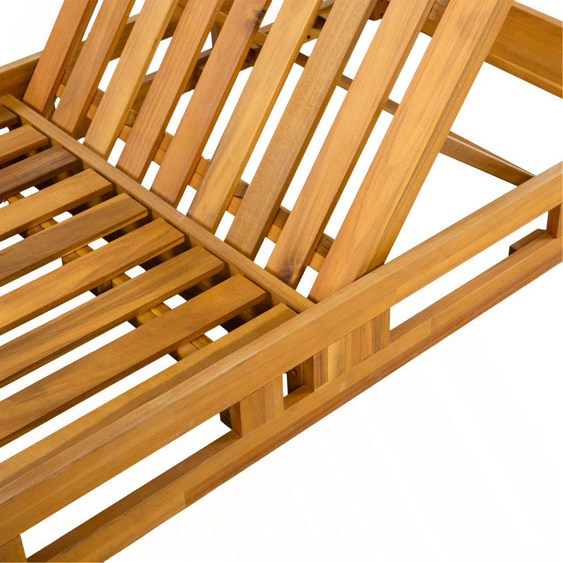 ACACIA WOOD ADJUSTABLE LOUNGE CHAIR, TEAK FINISH UNCUSHIONED PATIO CHAIR FOR BACKYARD POOL GARDEN