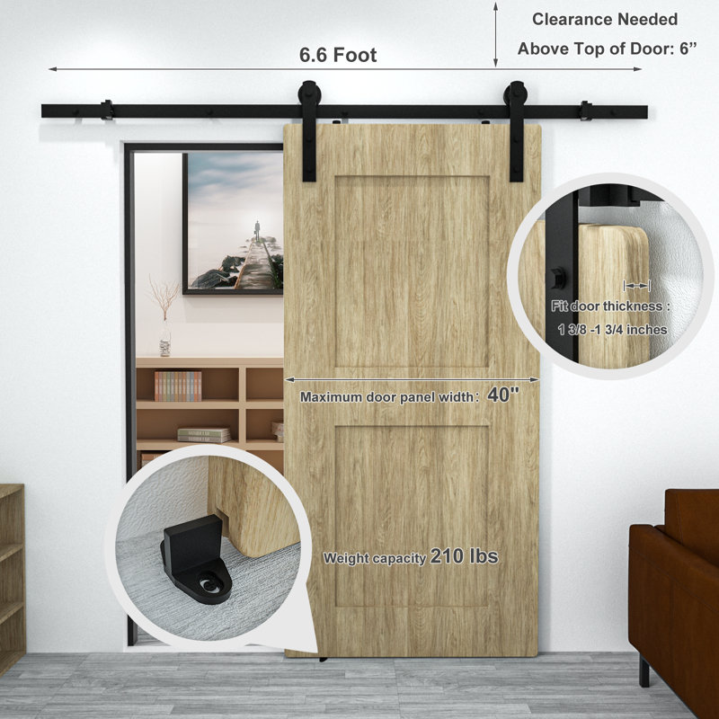 Black Stainless Steel Single Door Barn Door Hardware Kit Standard Single