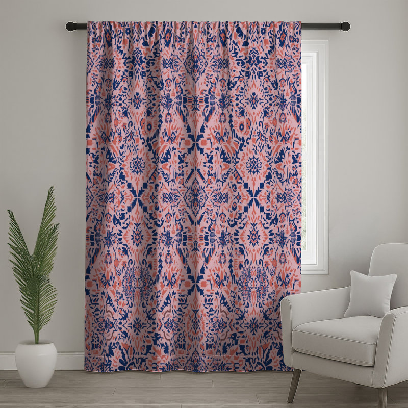 Rideaux de fenêtre à motif damassé rose, bleu et damas - 1 panneau, Sheer, 50" x 80" - 1 Panel