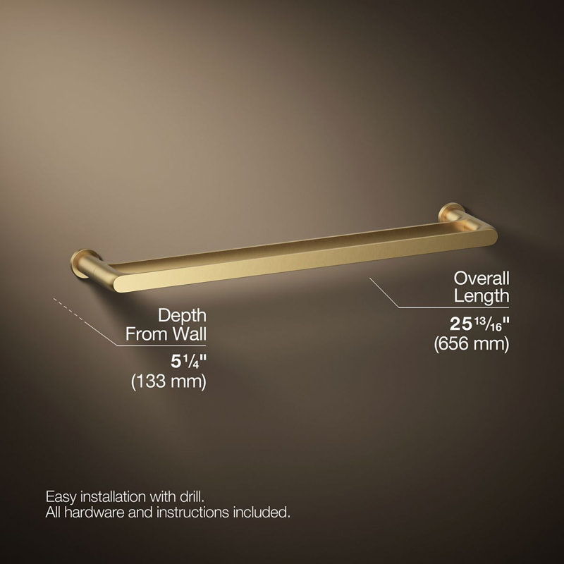 Avid 24-In Double Towel Bar, Vibrant Brushed Moderne Brass