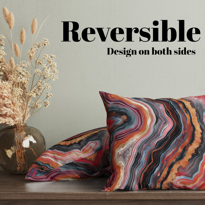 Agate Abstract Reversible Pillow Cover, 22"H x 22"W, Red/Blue/Orange