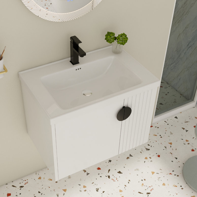 Meuble-lavabo simple avec plateau 27,76 po Saihan, Blanc, Noir