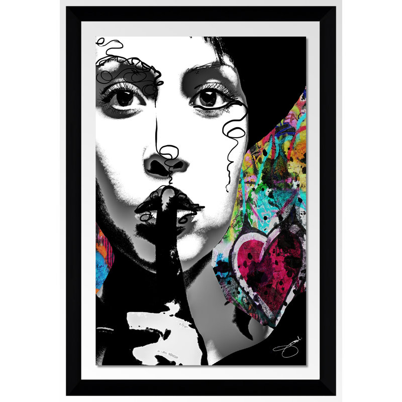 «Shhhh» Jodi, impression sur toile, H 49,5 po x l 33,5 po x P 1 po, Cadre noir