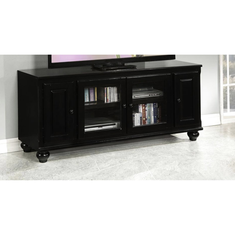 Meuble télé noir avec beaucoup de rangement, pouvant accueillir des téléviseurs de 50 à 59 pouces, 4 portes et 3 tablettes pour un meuble élégant et soigné à la maison, convient à une efficacité de 59 po