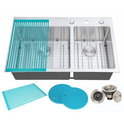 CozyBlock 36'' L Drop-In Double Bowl Stainless Steel Kitchen Sink