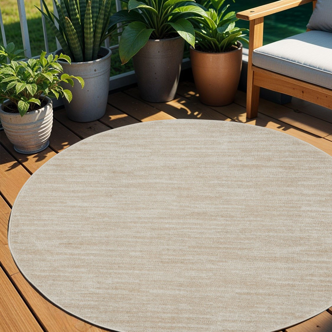 Latitude Run® 4' X 4' Ivory And Beige Round Non Skid Indoor Outdoor ...