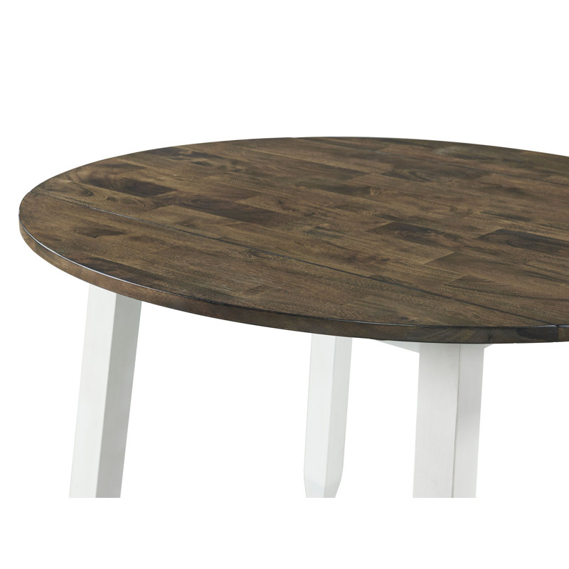 Transitional Kona 42" Round Extendable Solid Wood Dining Table in Gray & White