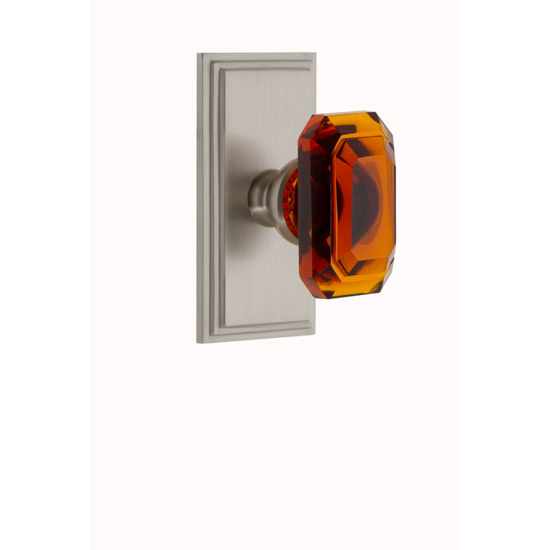 Grandeur Carré Plate Passage with Baguette Crystal Door Knob, 2 3/4", Satin Nickel