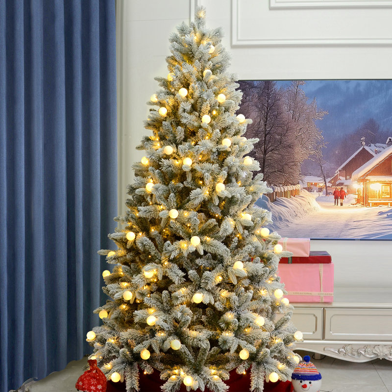 Arbre de Noël floqué avec lumières colorées, 96"
