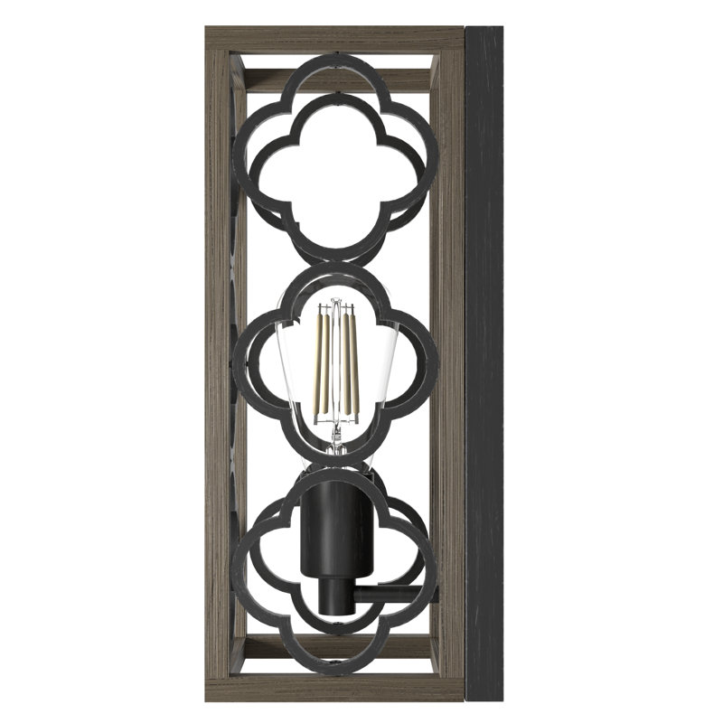 Gablecrest Black and Oak Iron Outdoor Wall Sconce