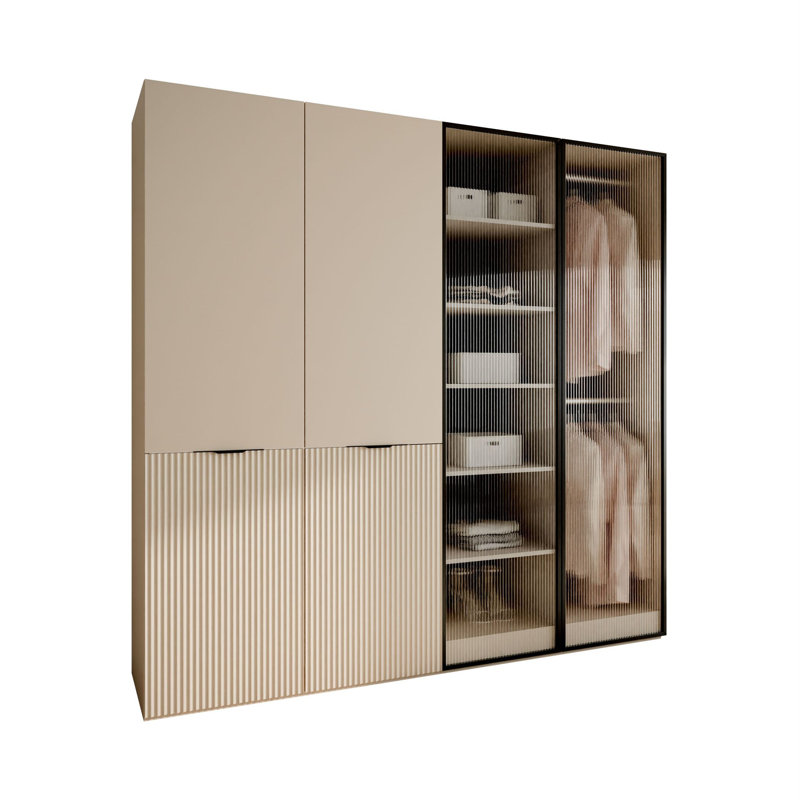 4 Door Wardrobe, Beige/Clear