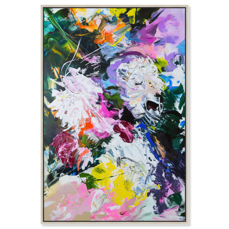 "Chaos coloré", art floral nouveau par Art Remedy, Cadre argenté, H 46 po x l 31 po