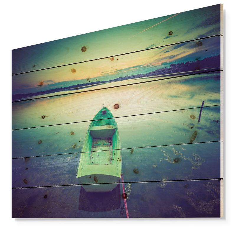 «Boat at Sunset», reproduction, H 15 po x l 20 po x P 1 po, Bois