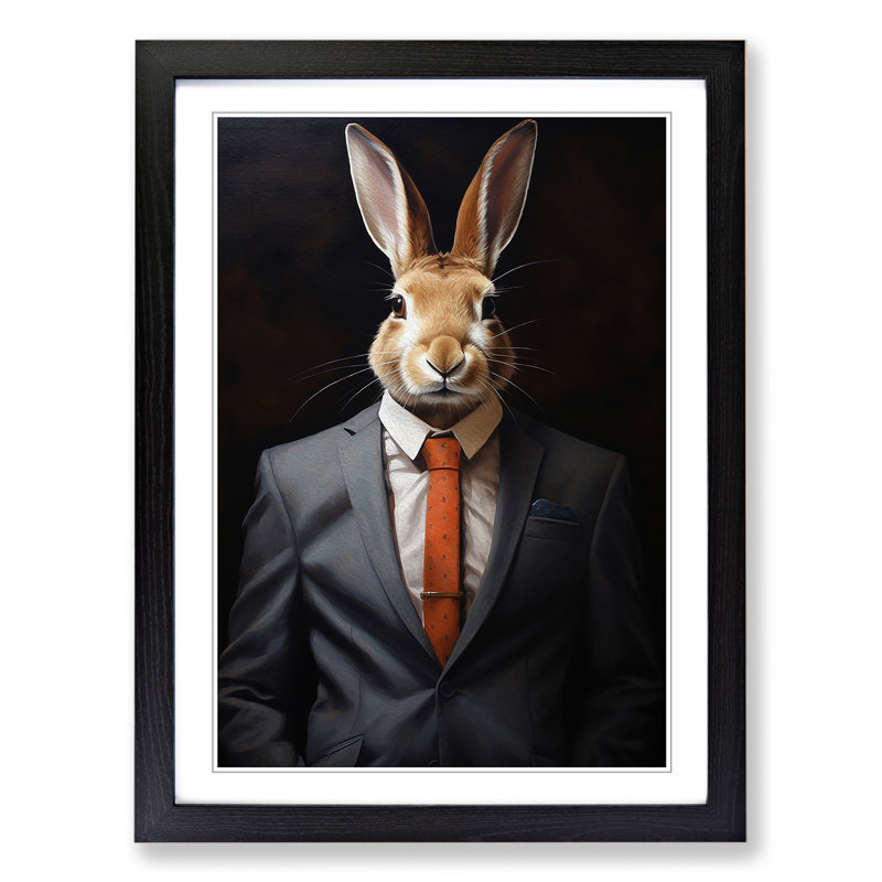 Rabbit in a Suit Painting - Framed Print, Black Framed, 64cm H x 46cm W x 2cm D