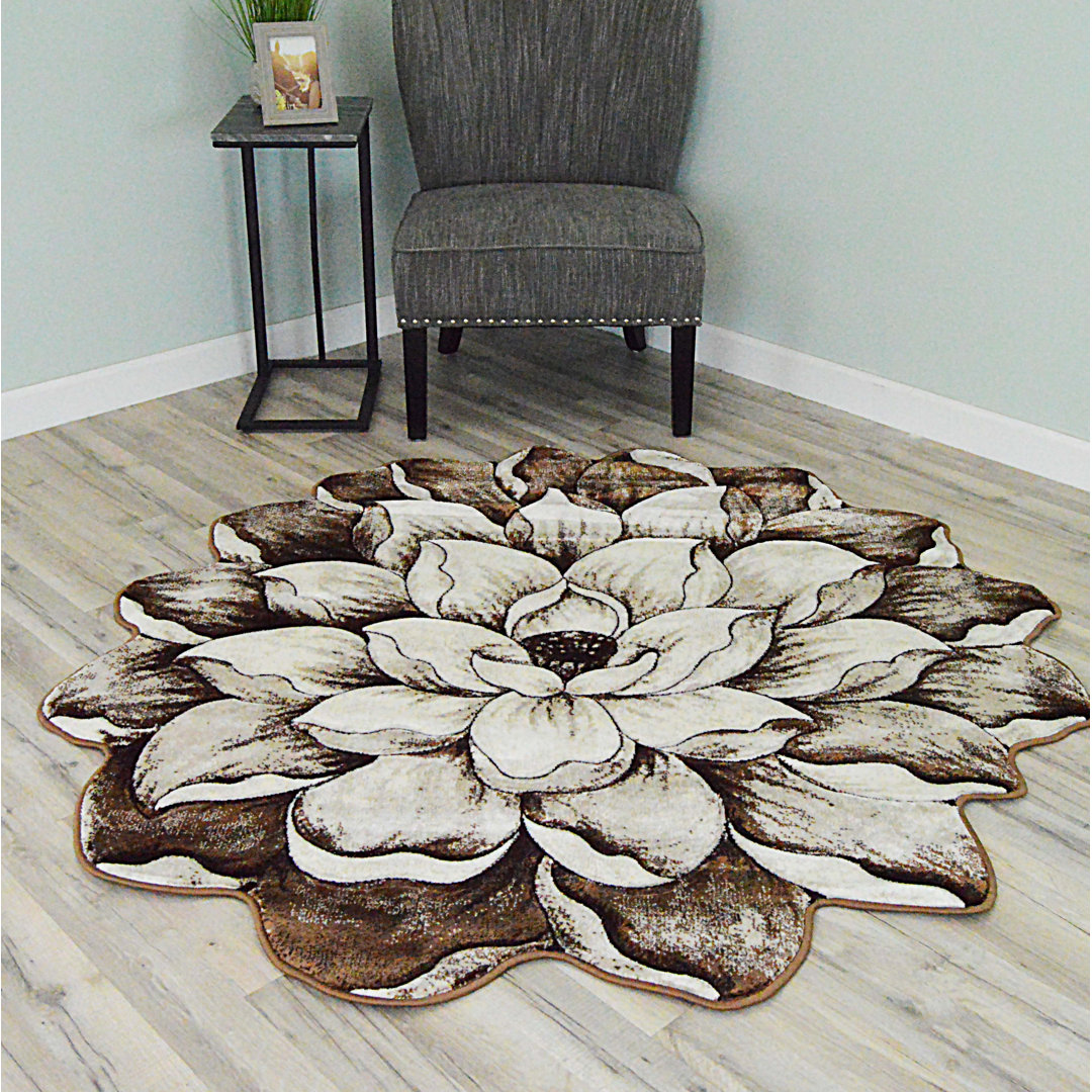 Burbach Flowers 3D Effect Rose Botanical Brown Area Rug Winston Porter Rug