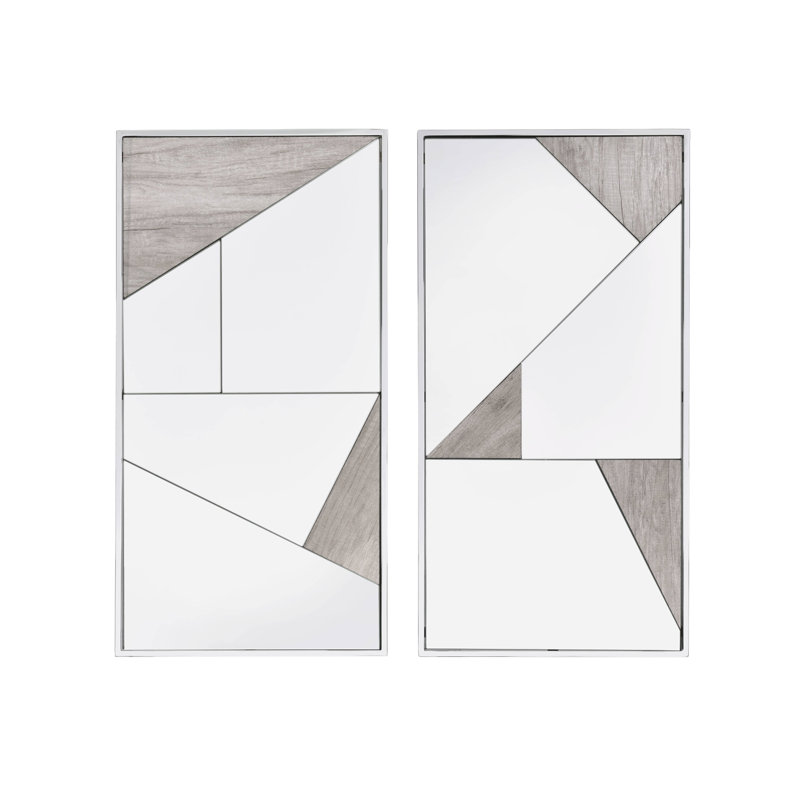 Ensemble de 2 miroirs décoratifs en miroir Chafik, chêne naturel et finition chromée