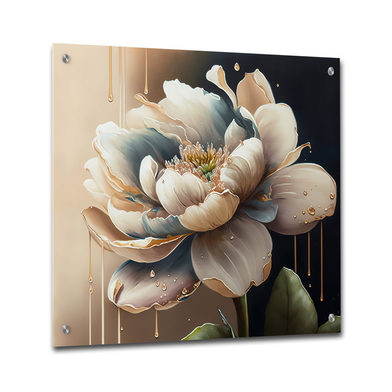 Crème fleur blanche - décoration florale acrylique murale, H 36 po x l 36 po
