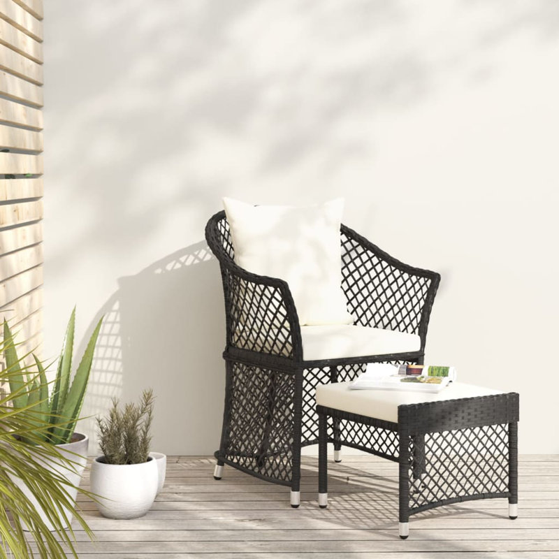 Chaise de patio avec coussins, Noir, Blanc