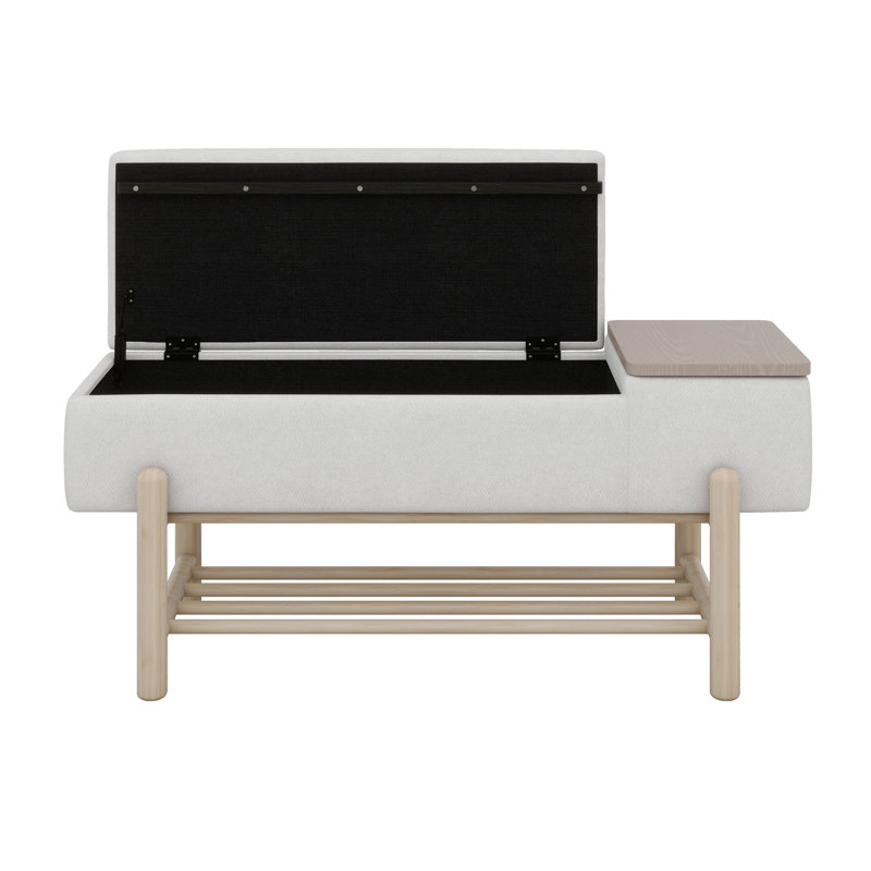 Upholstered Bench With Shoe Rack, Storage Bench With Rubber Wood Legs, Entryway Bench With Hidden Compartment, Natural