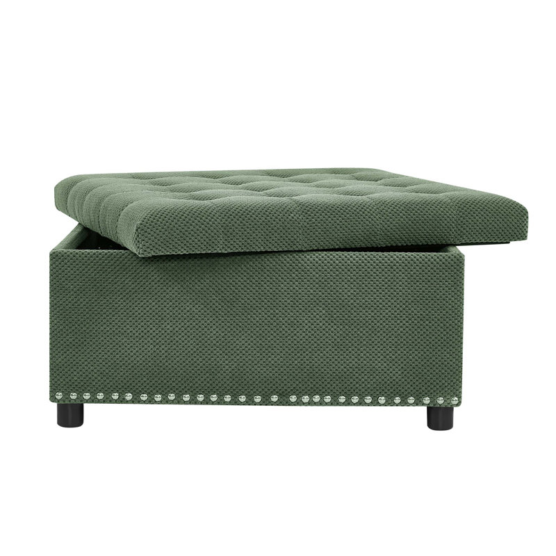 Classic Tufted Storage Ottoman With Nailhead Trim, Versatile For Living Room And Bedroom Organization, Green
