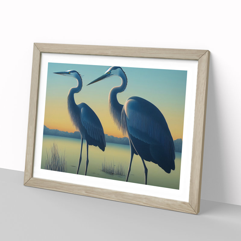 Two Heron Birds - Framed Print, 34cm H x 46cm W x 2cm D, Oak