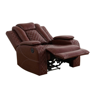Red Breathing Leather Living Room Sectional Recliner Chair – Power Reclining With Usb Charging, Quiet Motor & Led Lighting